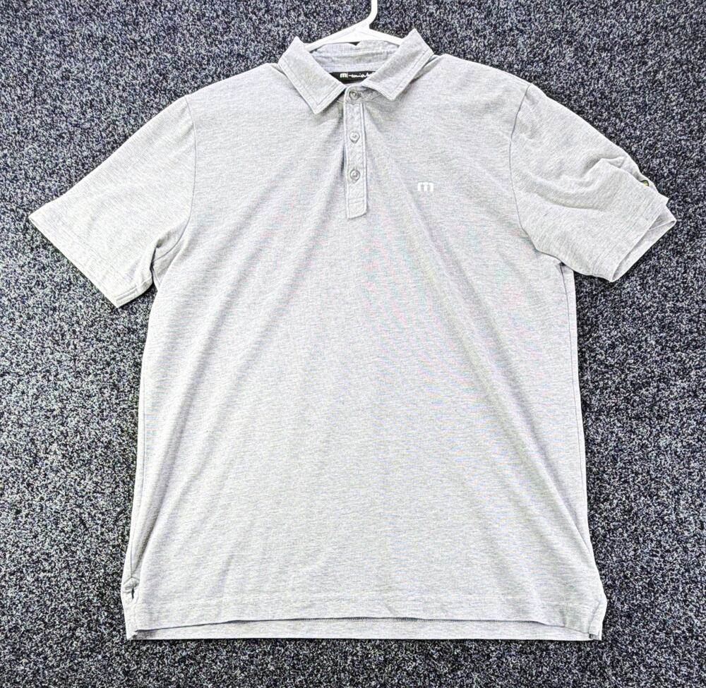 TravisMathew Men's Polo Shirt L Gray Short Sleeve Collared Solid Logo Button